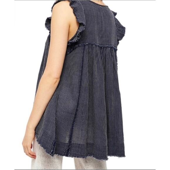 Free People Blue Ridge Indigo Chambray Top Size XS - Picture 3 of 9